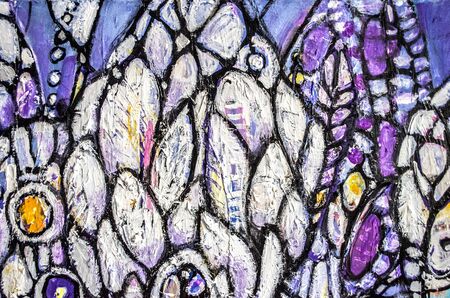 Hand drawn acrylic painting. Abstract art background. Acrylic painting on canvas. Color texture. Fragment of artwork. Brushstrokes of paint. Modern art. Contemporary art. Colorful canvas. Close up.の写真素材