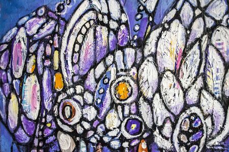 Hand drawn acrylic painting. Abstract art background. Acrylic painting on canvas. Color texture. Fragment of artwork. Brushstrokes of paint. Modern art. Contemporary art. Colorful canvas. Close up.の写真素材