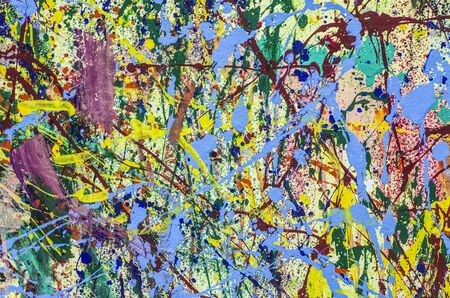 Hand drawn acrylic painting. Abstract art background. Acrylic splashes on canvas. Color texture. Fragment of a work of art. Smears of paint.の写真素材