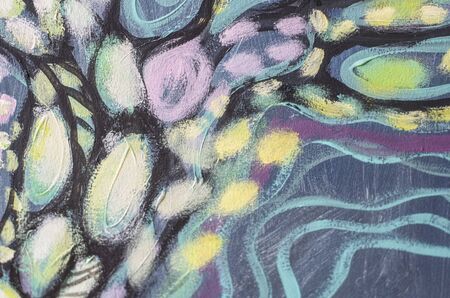 Abstract acrylic painting. Stylish colorful background. Cosmic flashes. Handmade.の写真素材
