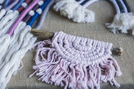 Macrame cord original decor with your own hands. Boho style interior.の写真素材