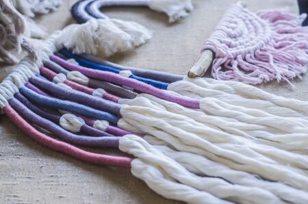Macrame cord original decor with your own hands. Boho style interior.の写真素材