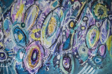 Hand drawn acrylic painting. Abstract art background. Acrylic painting on canvas. Color texture. Fragment of artwork. Brushstrokes of paint. Modern art. Contemporary art. Colorful canvas. Close up.の写真素材