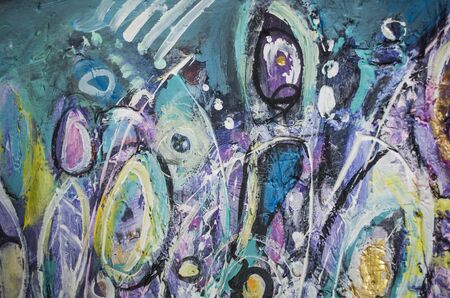 Hand drawn acrylic painting. Abstract art background. Acrylic painting on canvas. Color texture. Fragment of artwork. Brushstrokes of paint. Modern art. Contemporary art. Colorful canvas. Close up.の写真素材