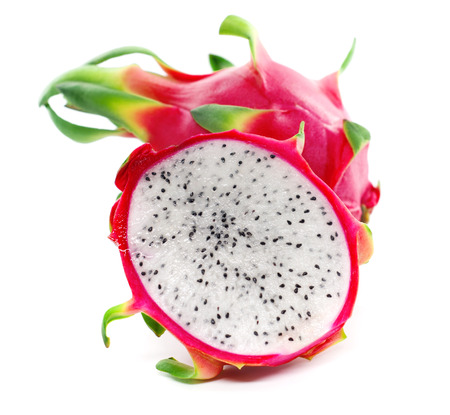 Pitaya or Dragon Fruit isolated against white backgroundの写真素材