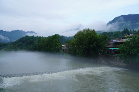 misty ancient town sceneのeditorial素材