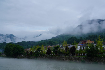 misty ancient town sceneのeditorial素材