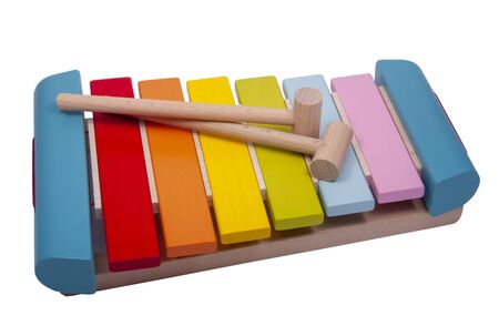 Multicolor xylophone for children wooden and bright isolated on the whiteの写真素材