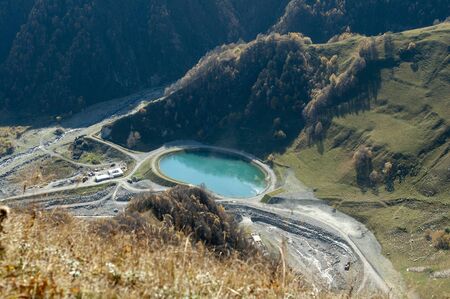 Amazing beautiful mountains landscape in clouds. Travel views of natureの写真素材
