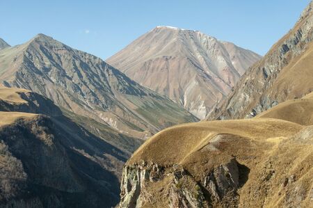 Amazing beautiful mountains landscape in clouds. Travel views of natureの写真素材