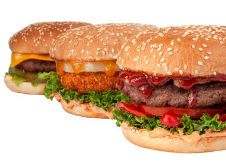 Tasty american grill burger isolated on the whiteの写真素材