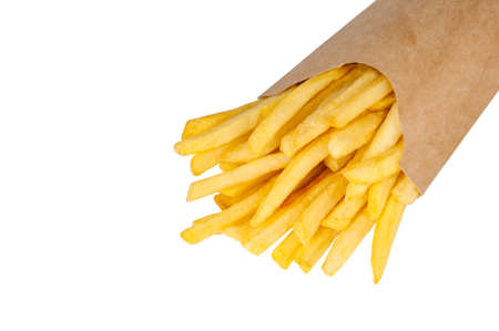 American fried potato in paper basket isolated on the white