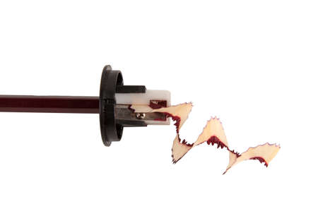 Pencil and spiral sawdust isolated on the whiteの写真素材