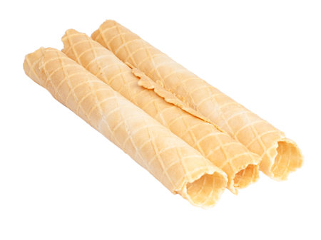 Waffle rolls snack stick isolated on the whiteの写真素材