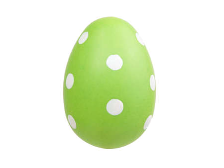 Easter chicken egg in dots decorated isolated on the white backgroundの写真素材