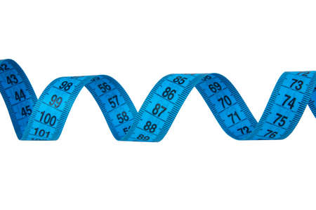 Blue tape measure isolated on the white background