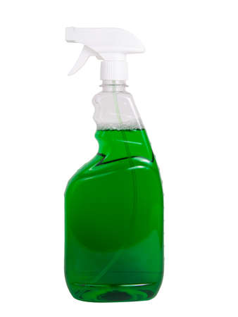 Spray for cleaning windows green bottle isolated on the white backgroundの写真素材
