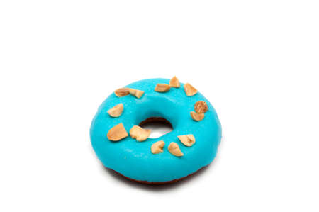 Chocolate blue exclusive dessert donut isolated on the whiteの写真素材