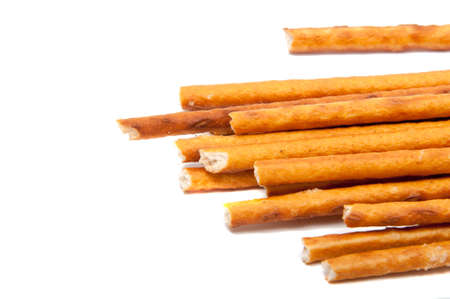 Salty sticks bread snack isolated on the whiteの写真素材