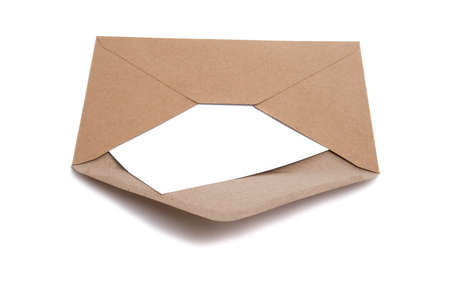 craft paper envelope with a blank for mail post isolated on the whiteの写真素材