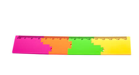 colorful plastic ruler in different color isolated on the whiteの写真素材