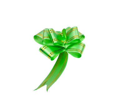 Green bow isolated on the white for decor or giftの写真素材
