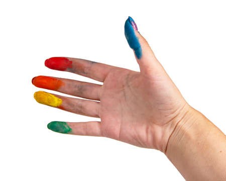 Rainbow lgbt paint color hand isolated on the white backgroundの写真素材