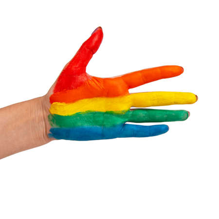 Rainbow paint hand lgbt symbol isolated on the white backgroundの写真素材