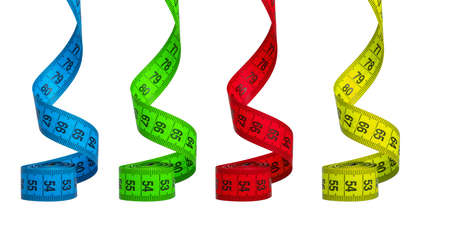 Multicolor tape measure spiral isolated on the white backgroundの写真素材