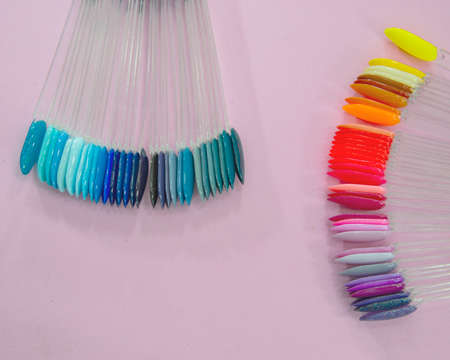 Multicolor different palette gel varnishes examples for manicure on the white backgroundの写真素材