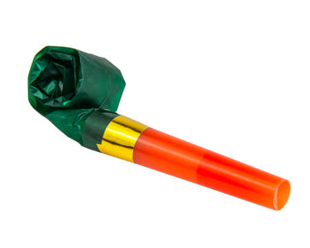 Multicolor party horn whistle noisemaker isolated on the white background