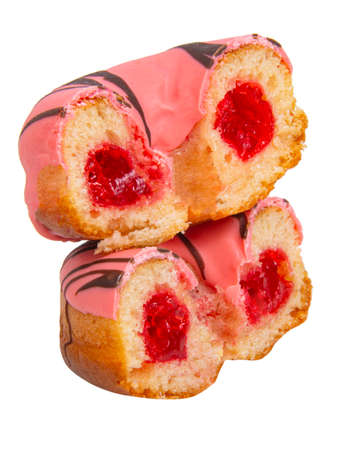 Tasty glazed half donut isolated on the white backgroundの写真素材