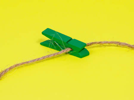 Clothes pins wooden on yellow background decorativeの写真素材
