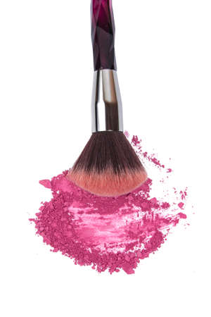 Make up brush with colorful rouge powder beauty isolated on the white backgroundの写真素材