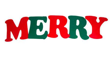 Letters merry word felt isolated on the white backgroundの写真素材