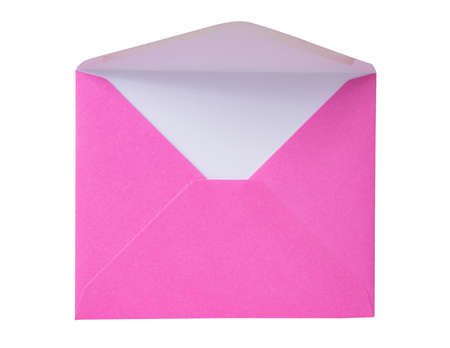 Pink paper envelope postcard isolated on the white backgroundの写真素材