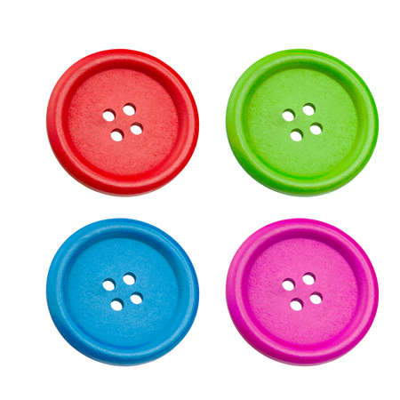 Multicolor cloth buttons sew material isolated on the white background