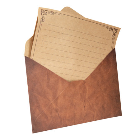 Craft envelope letter with blank sheet isolated on the white backgroundの写真素材
