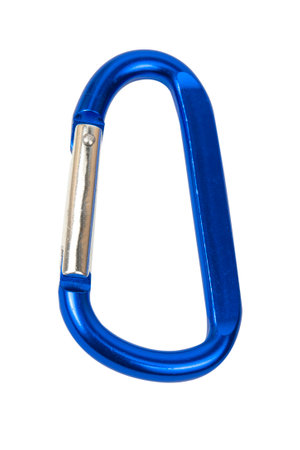 Metal aluminum snap hook isolated background Safety lock carabiner for rope climbing
