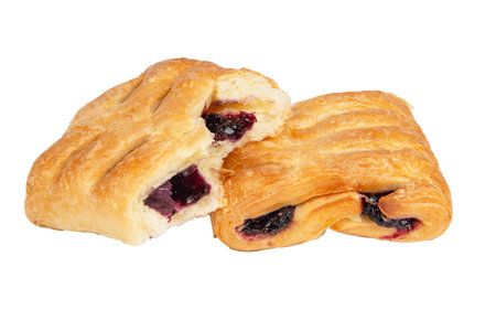 Puff pastry with jam isolated on white background. close-upの写真素材