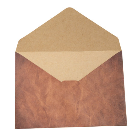 Craft brown paper envelope for mail isolated on the white backgroundの写真素材