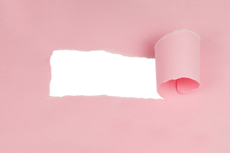 Torn paper with rolled edge with blank space. Torn paper with white copy space. Empty space for your message.の写真素材