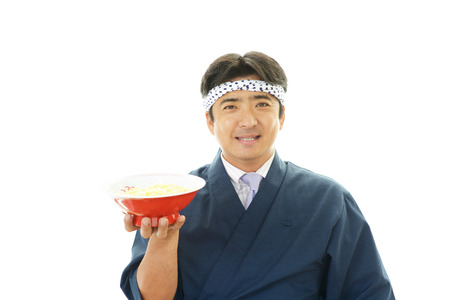 Smiling Japanese sheffの写真素材