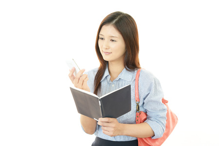 Smart phone with woman.の写真素材