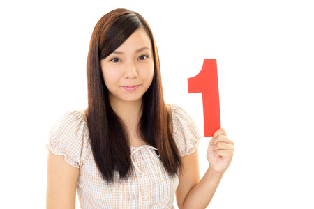Woman with a numberの写真素材