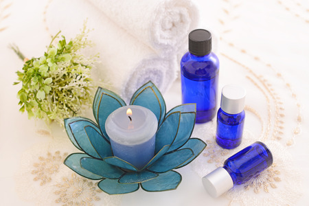 Essential oils with aroma candleの写真素材