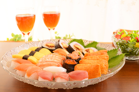Sushi with wineの写真素材