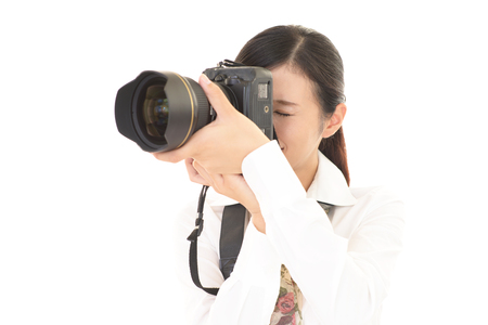 Woman with the cameraの写真素材