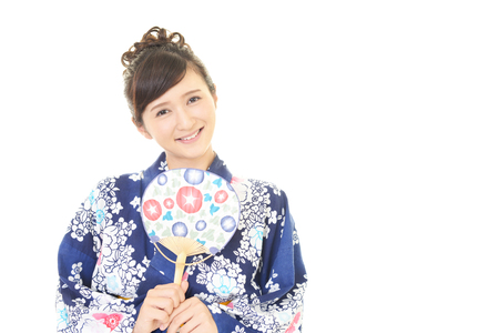 Woman wearing Japanese summer kimonoの写真素材