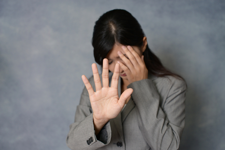 Woman saying no photosの写真素材